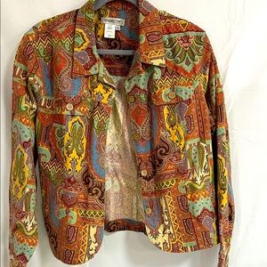 Vintage Coldwater Creek cropped Jean Jacket with Paisley Print L